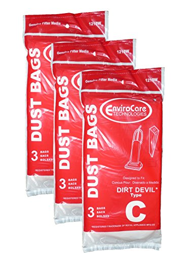 9 Royal Dirt Devil Type C Vacuum Bags, MVP Upright Vacuum Cleaners, 3-727075-001, 3727075001, 727075, 3-700147-001, 3700147001, 700147, DD-3-700147-001, 3-700148-001, 700148, 774760, 8200, 8201, 088305