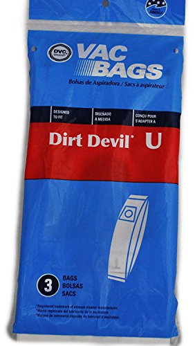 Royal Dirt Devil Type U Upright Vacuum Cleaner Bags, DVC Replacement Brand, designed to fit Royal Dirt Devil Upright Vacuum Cleaners using Type U bags, Bags also fit Dirt Devil Ultra MVP, Magnum MVP, Swivel Glide, Royal 9000, 9100 & 9200, 3 bags in pack