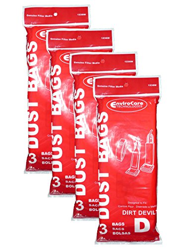 12 Royal Dirt Devil Type D Vacuum Bags Featherlite Lite Plus Extra Classic Sensation Toughtmate Impulse Upright 3-670147-001 3670147001 670147 3-670075-001 3670075001 670075 3-670148-001 6201 5200