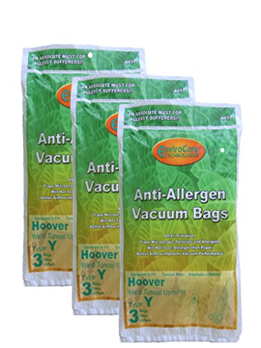 EnviroCare 9 Hoover HEPA Allergy Type Y Bags, WindTunnel Upright Vacuum Cleaners, 43655109, 4010100Y, 4010801Y, AH10060DT,AH10040CLP,902419001, Royal, Gold Star, Pacific Steamex