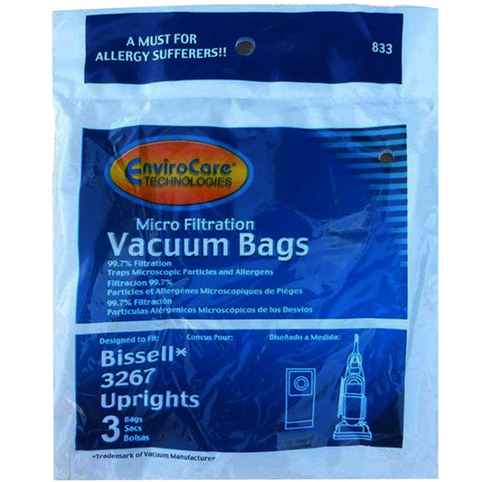 Bissell 3267 Allergy Bags Powerglide, Velocity Upright Vacuum Cleaner [3 Bags] Part No # 833