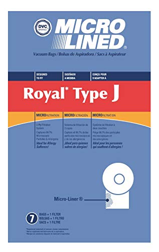 DVC Micro-Lined Paper Replacement Bags Type J Fit Royal Pony Canister 401, 666, 4100, 4200, 4300, 4400, 4500, 4150, 4250, 4350, 4600, 4650, 4700, 4750-7 Bags and 1 Filter