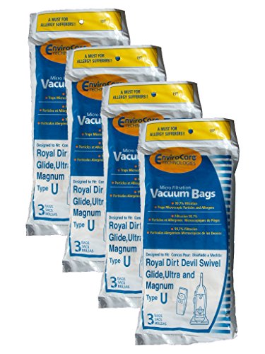 EnviroCare 12 Royal Dirt Devil Type U Upright Vacuum Cleaner Bags 3920047001, 920047, 454745, Hoover 40100526, Sears Upright 50178