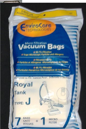 EnviroCare Replacement Micro Filtration Vacuum Cleaner Dust Bags made to fit Royal Tank Type J. 7 pack and 1 Filter