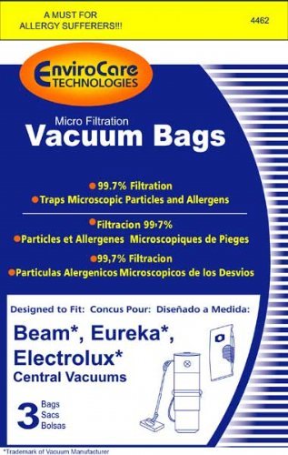 EnviroCare Replacement Micro Filtration Vacuum Cleaner Dust Bags Made to fit Eureka, Beam, Electrolux, Star-Brute, Kenmore, Mastercraft, Nutone, Central Vacuum Machines 3 Bags