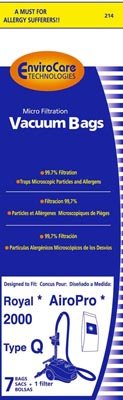 EnviroCare Replacement Micro Filtration Vacuum Cleaner Dust Bags made to fit Royal ArioPro 2000 Type Q Canisters 7 Pack with 1 Filter