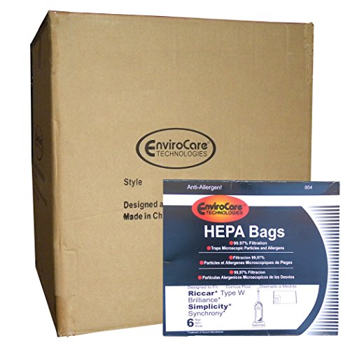 1 case (25 Pkgs) Type W HEPA Allergy Bags fit Riccar Brillance BRLP BRLD BRLS Simplicity Synchrony SCRP, SCRD, SCRS, SCRD.FETCH Upright Vacuum Cleaners