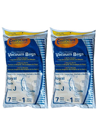 14 Royal Tank Type J Allergy Vacuum Bags + 2 Filters, Dirt Devil, Metal Tanks, Pony Tank Vacuum Cleaners, 3-040447-001, 401, 666, 501, 4150, 4250,4100-4600