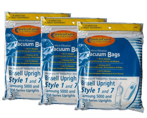 EnviroCare Replacement Micro Filtration Vacuum Cleaner Dust Bags Designed to Fit Bissell Style 1 and 7 Uprights 9 Pack