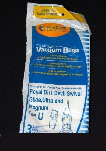 EnviroCare Replacement Micro Filtration Vacuum Cleaner Dust Bags made to fit Royal Dirt Devil Type U Uprights 3 Pack