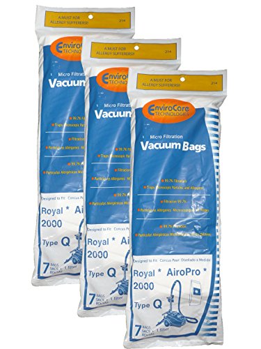 21 Royal Type Q Allergy Vacuum Bags + Filter, AirPro Ry 2000, Aire, Canister Vacuum Cleaners, 3-RY2100-001, RY2100