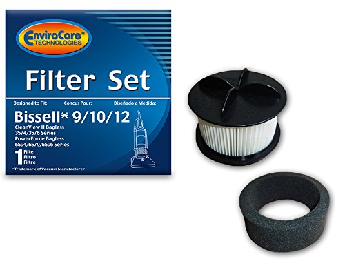 (1 Sets) Bissell Bagless Upright Vacuum Cleaner Style 9/10/12 Hepa Pleated Micro Inner Filter and Outer Foam Filter 3206