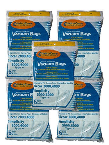 EnviroCare 30 Riccar 2000 4000 Simplicity 5000 6000 Type A Upright Vacuum Cleaner Bags Bernina, Fuller Brush, Panasonic, Belvedere