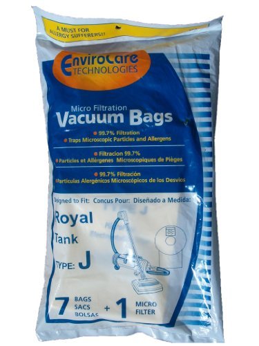 EnviroCare 28 Royal Tank Type J Allergy Vacuum Bags + 4 Filters, Dirt Devil, Metal Tanks, Pony Tank Vacuum Cleaners, 3-040447-001, 401, 666, 501, 4150, 4250,4100-4600