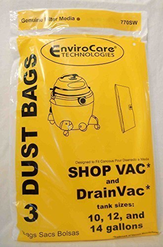 Vacuum Dust Bags By Envirocaire for Shop Vac 10, 12 and 14 Gallon Tank Sizes, Model: 770SW by Tools & More