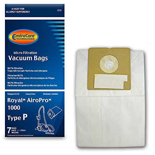 EnviroCare Replacement Micro Filtration Vacuum Bags Designed to fit Royal AiroPro Type P Canisters 7 bags and 1 Filter