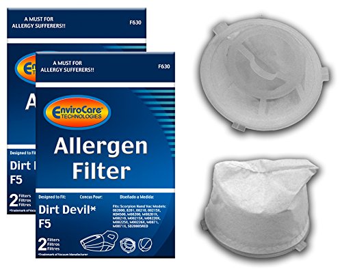 Envirocare Premium Replacement Vacuum Cleaner Filters made to fit Dirt Devil F5. Dirt Devil Scorpion Hand Vacs Models 08200, 8201, 08210, 08215x 4 Filters