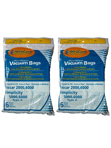 EnviroCare Riccar 2000 4000 Simplicity 5000 6000 Type A Upright Vacuum Cleaner Bags Bernina, Fuller Brush, Panasonic, Belvedere (2)