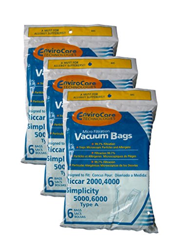 EnviroCare 18 Riccar 2000 4000 Simplicity 5000 6000 Type A Upright Vacuum Cleaner Bags Bernina, Fuller Brush, Panasonic, Belvedere