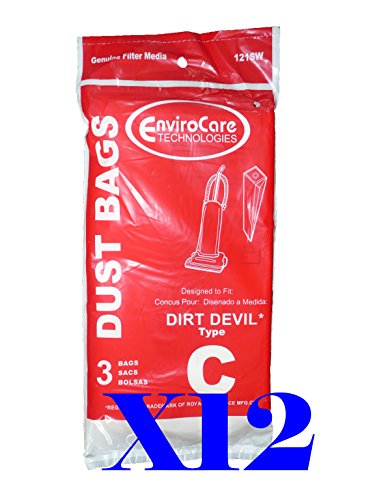 36 Royal Dirt Devil Type C Vacuum Bags, MVP Upright Vacuum Cleaners, 3-727075-001, 3727075001, 727075, 3-700147-001, 3700147001, 700147, DD-3-700147-001, 3-700148-001, 700148, 774760, 8200, 8201, 088305