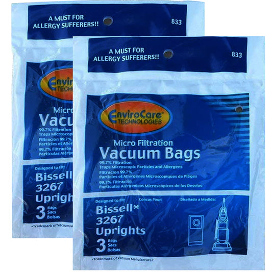 6 Bissell 32671 3267, 3863 Upright Vacuum Bags Micro Allergen Filtration Part No # 833