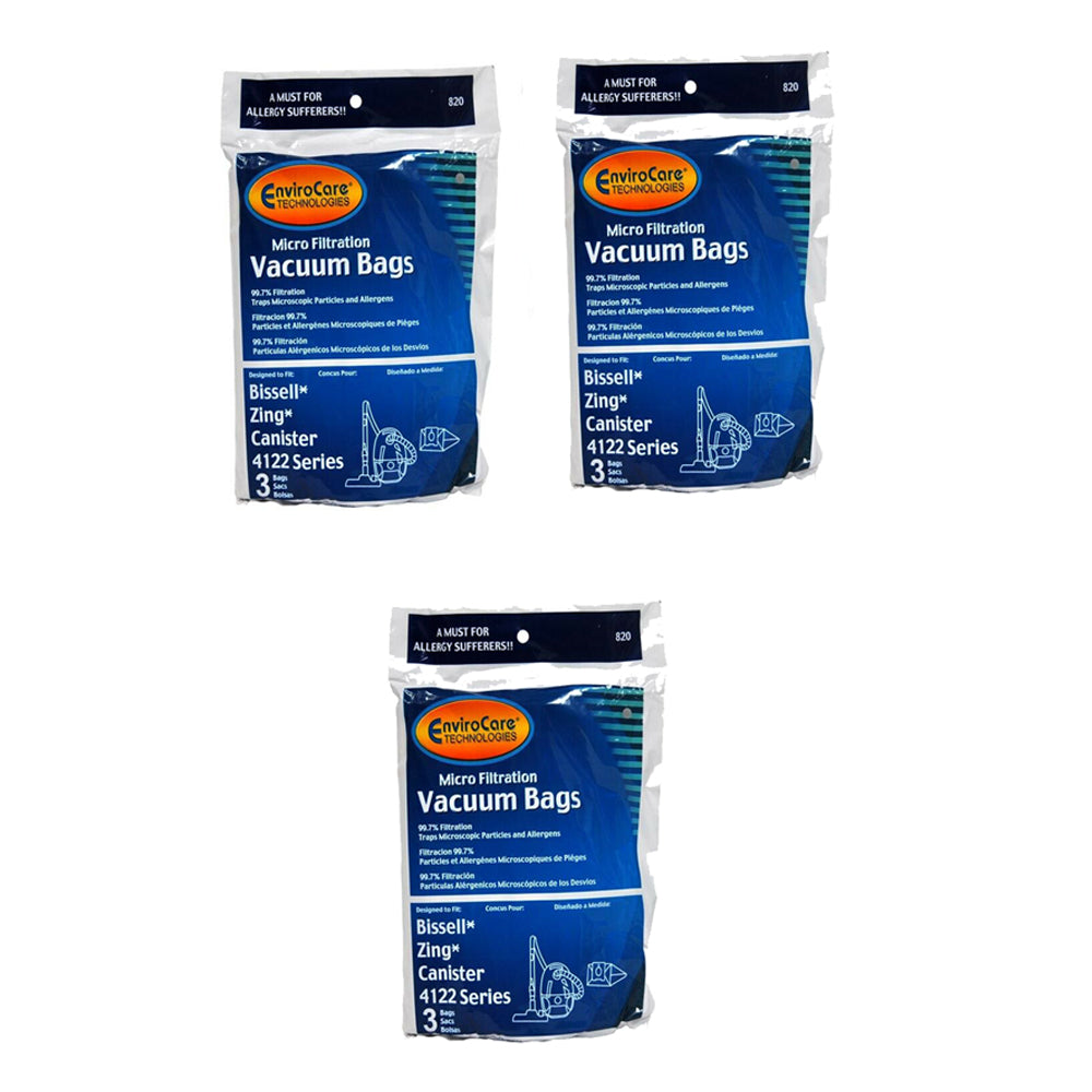 EnviroCare Bissell Zing 4122 Series Canister Vac Bag 9 in Pack Generic Part :- 820