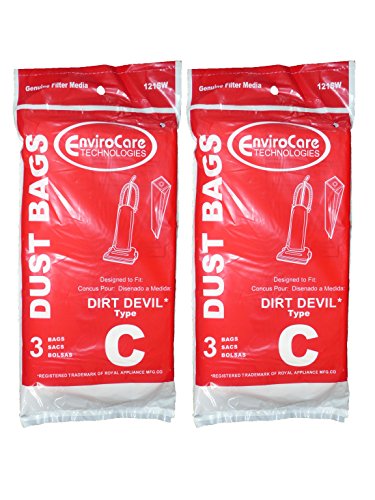 EnviroCare 6 Dirt Devil Royal Type C Upright Vacuum Cleaner Bags 727075, 700147, 700148, 774760